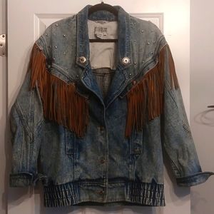 SB ll by Bitterman leather fringe Denim Jacket Vintage BOHO small